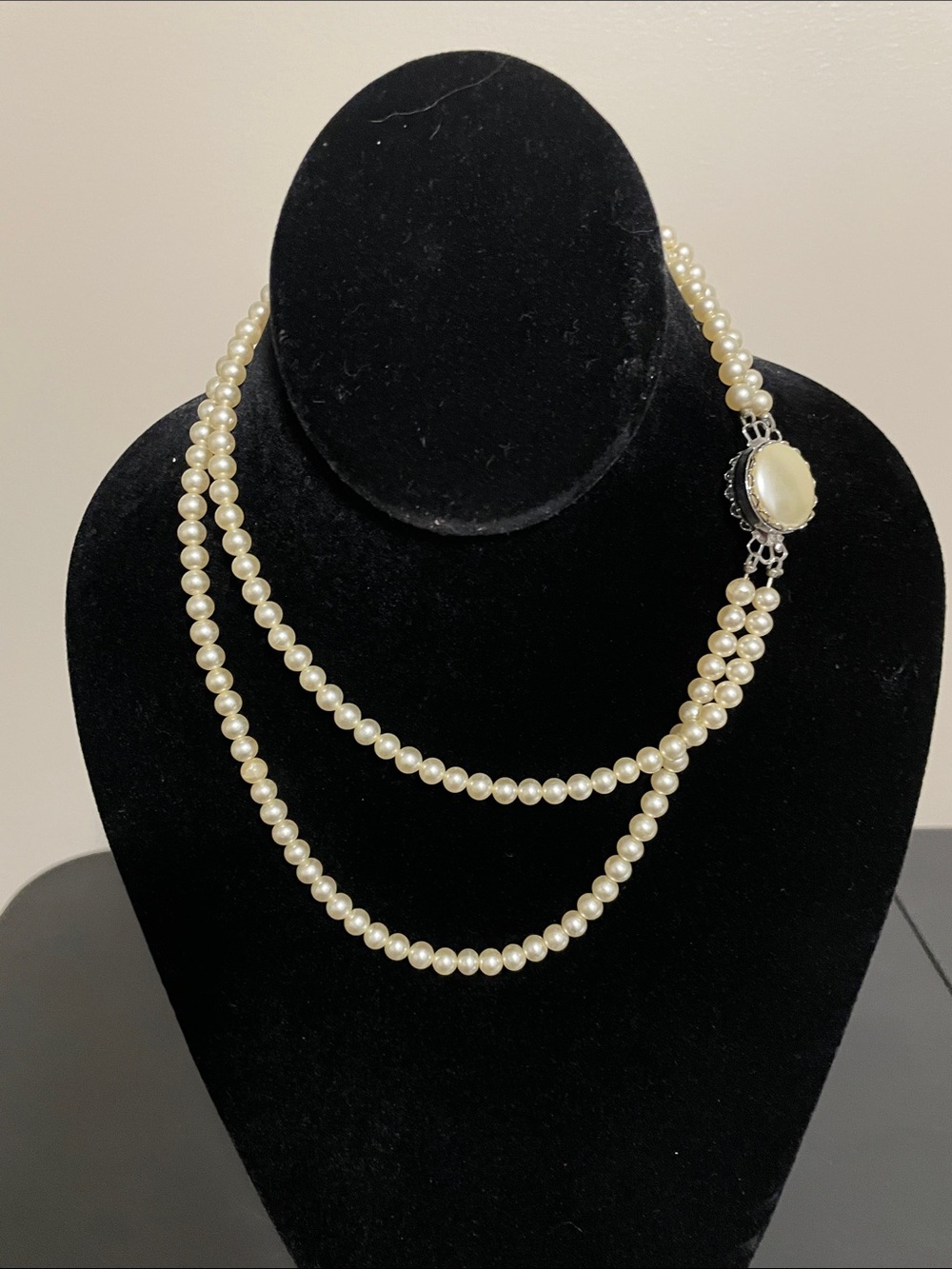 Sarah Coventry Double Strand Pearl Necklace with Decorative Clasp